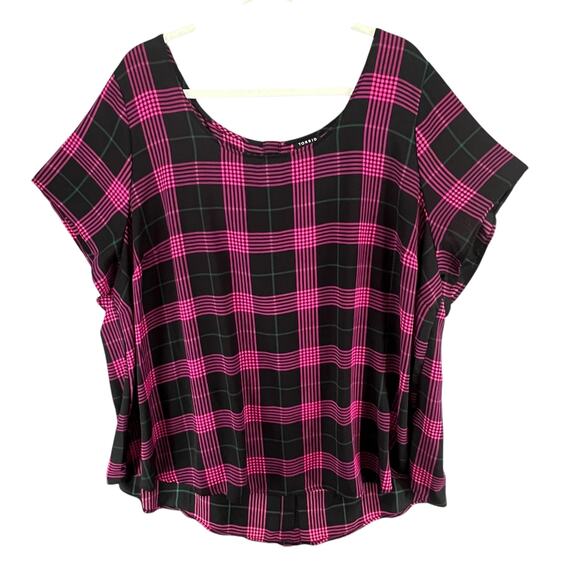 Torrid Shirt Womens 4XL Black Pink Plaid Short Sleeve Button Back Top Plus Size - Picture 2 of 15